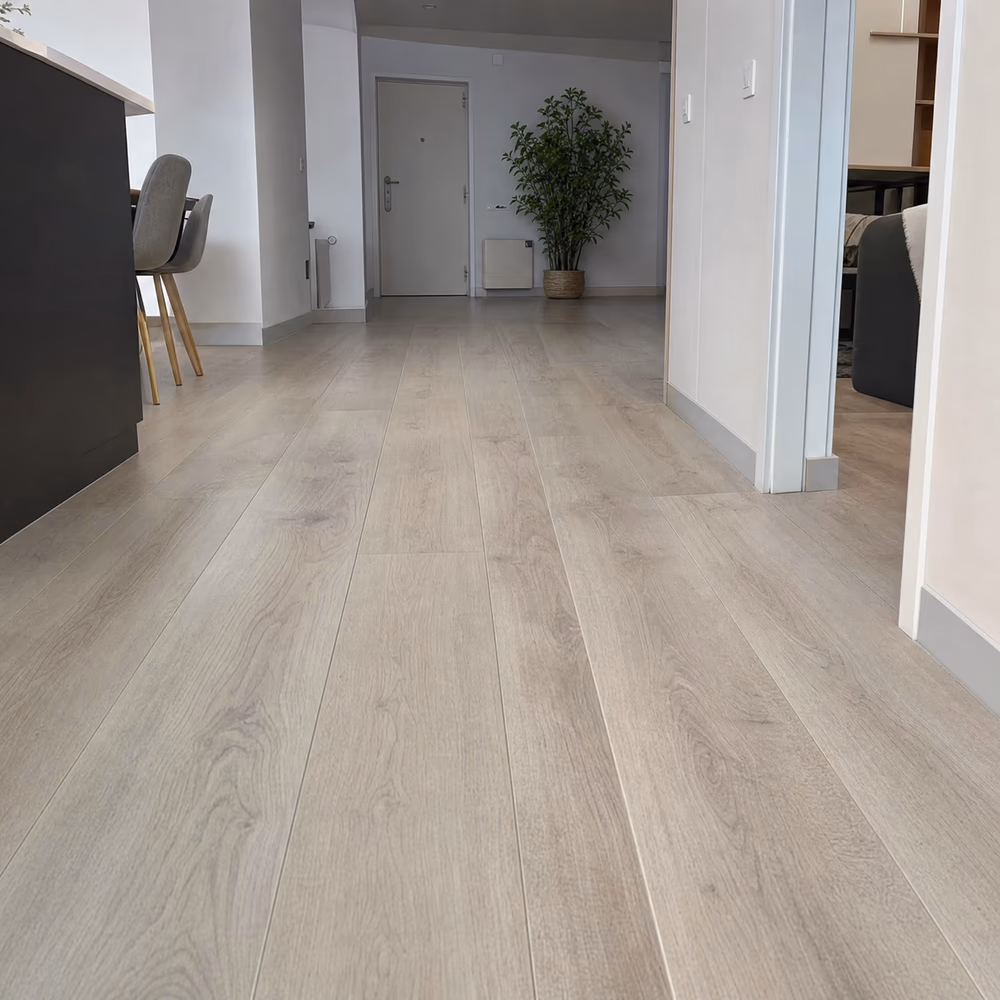 Patterned tile and wood flooring threshold